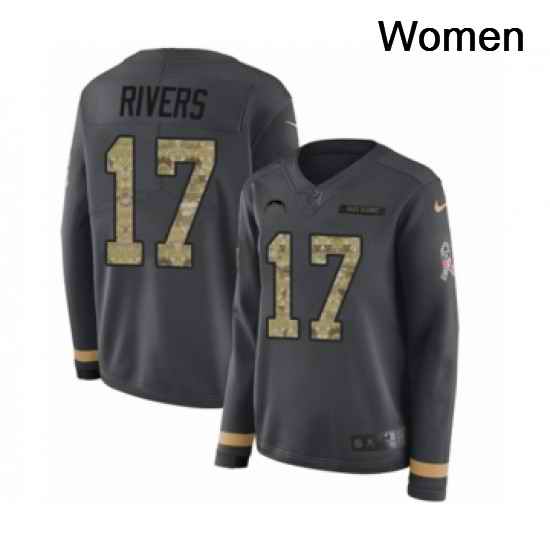 Womens Nike Los Angeles Chargers 17 Philip Rivers Limited Black Salute to Service Therma Long Sleeve NFL Jersey